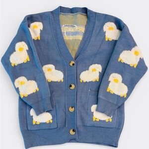 Blue Cardigan with 3D Puffy Sheep